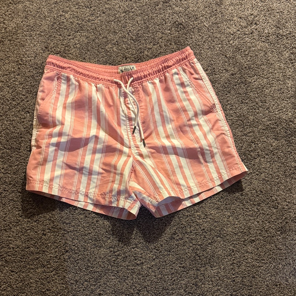 American Eagle Outfitters Pink and White Striped Swim Trunks